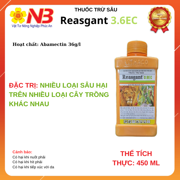 Reasgant 3.6EC nước đỏ Chai 450ml-abamectin 36g/l Thuốc trừ sâu sinh học đa năng trừ bọ trĩ rầy nâu 