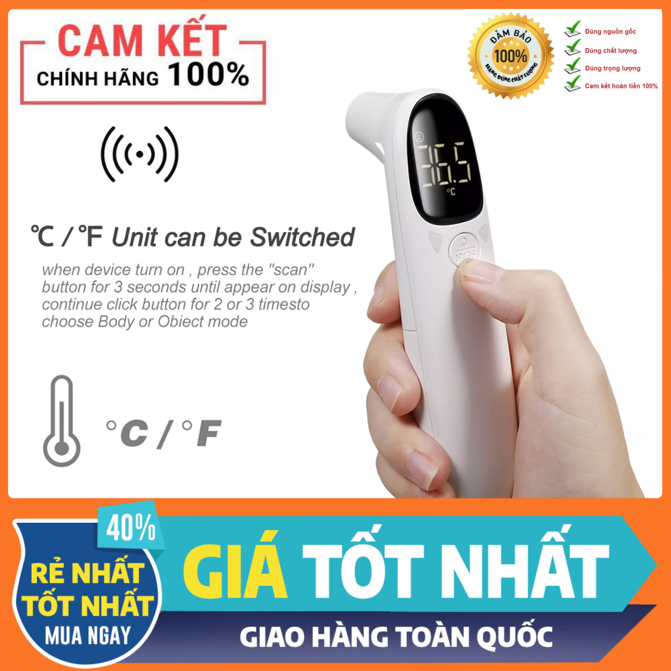 Nhiệt Kế Điện Tử Hồng Ngoại Chất Lượng Cao Nhanh Chóng Chính Xác Dễ Sử Dụng Tặng Kèm 2 Pin [ Chính Hãng Video Sản Phẩm ]