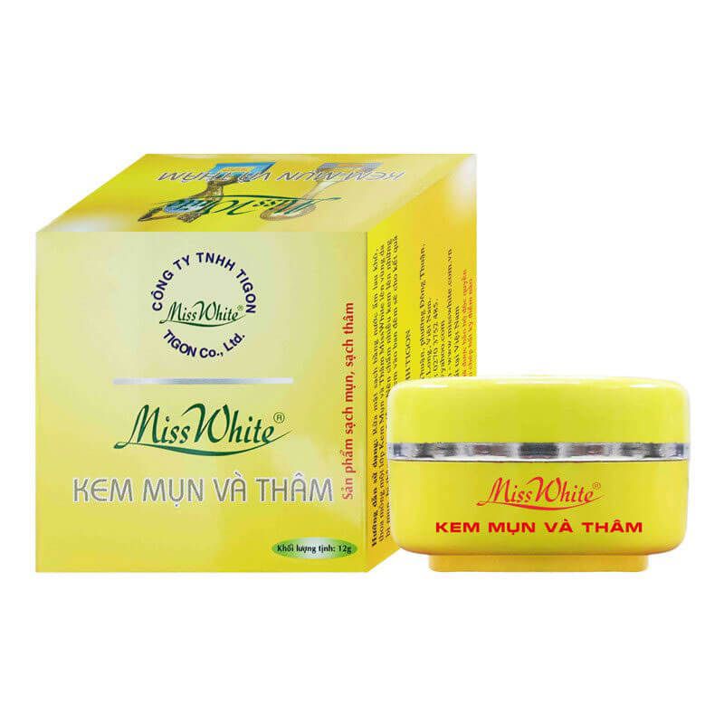 Kem Mụn - Ngừa Thâm Miss White - 12G Tặng Sữa Rửa Mặt - Công Ty