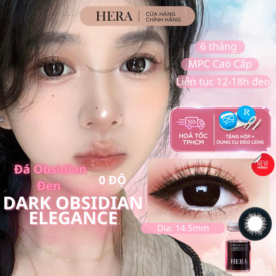 Lens Hera Đá Obsidian Đen Không Độ DARK OBSIDIAN Nhập Khẩu Hàn Quốc Kính Áp Tròng Không Cận 6 Tháng