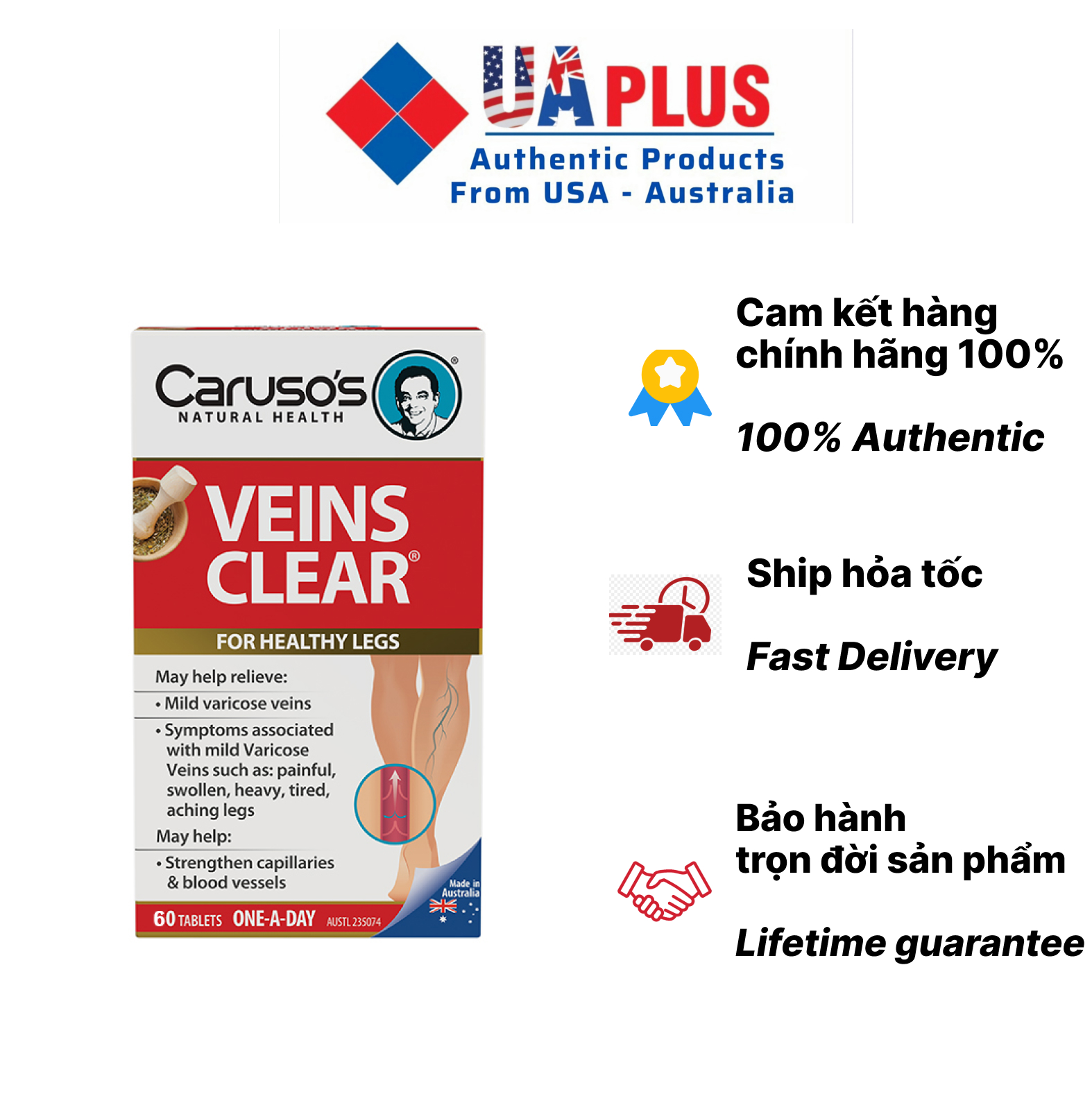 Viên uống cho người giãn tĩnh mạch Caruso’s vein clear 60 viên