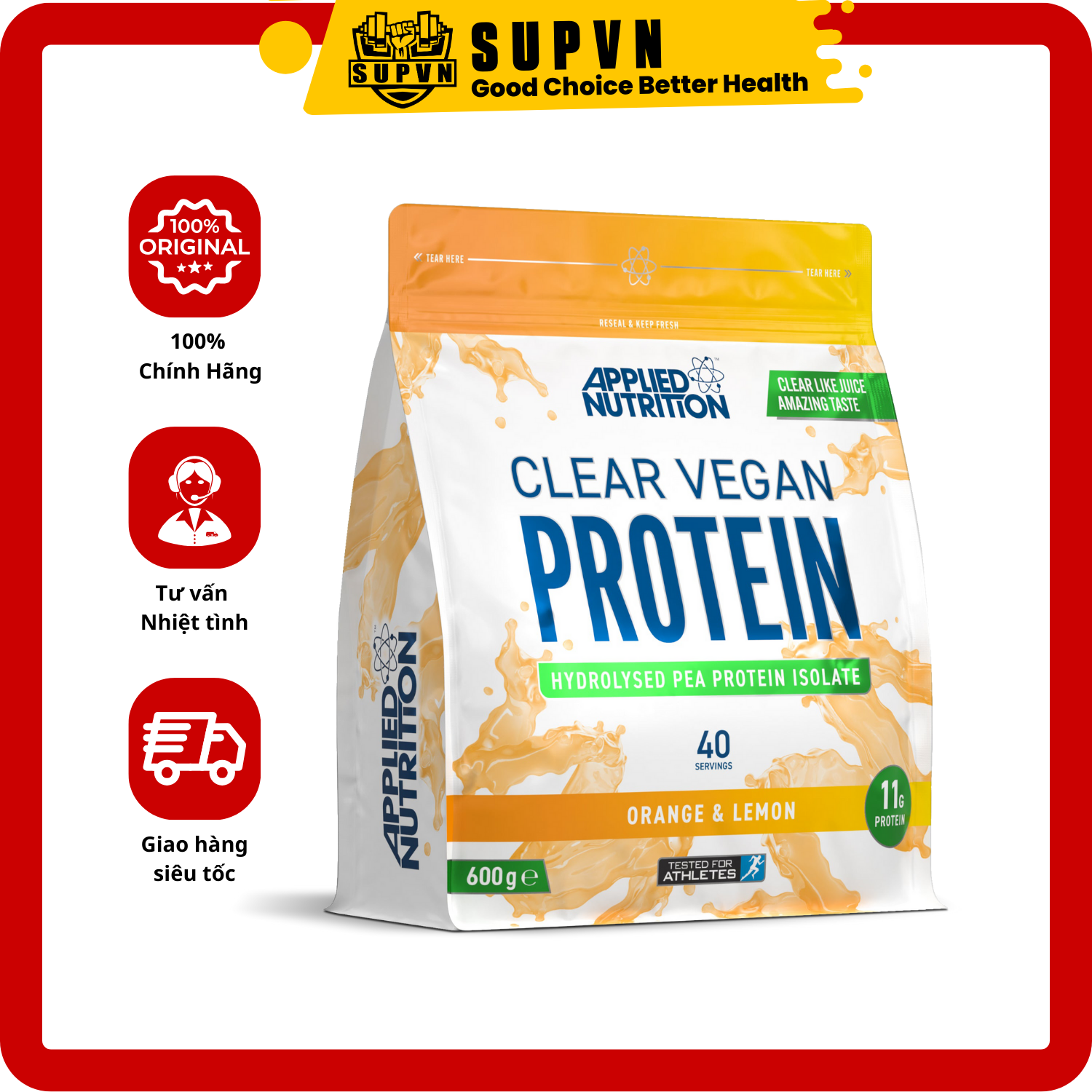 APPLIED NUTRITION CLEAR VEGAN PROTEIN (40ser) - Protein Thực Vật Thuần Chay Hấp Thụ Nhanh