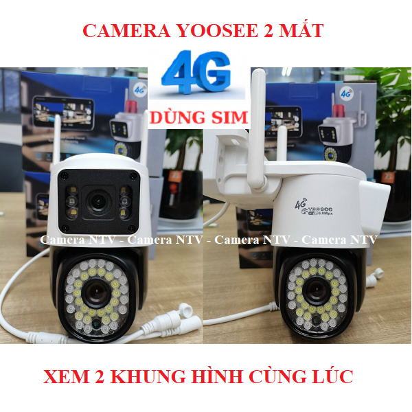 CAMERA YOOSEE 2 MẮT 4G XÀI SIM – 6.0 FHD – XEM 2 KHUNG HÌNH - MẪU CHỐNG NƯỚC XOAY 360 ĐỘ – 42 LED