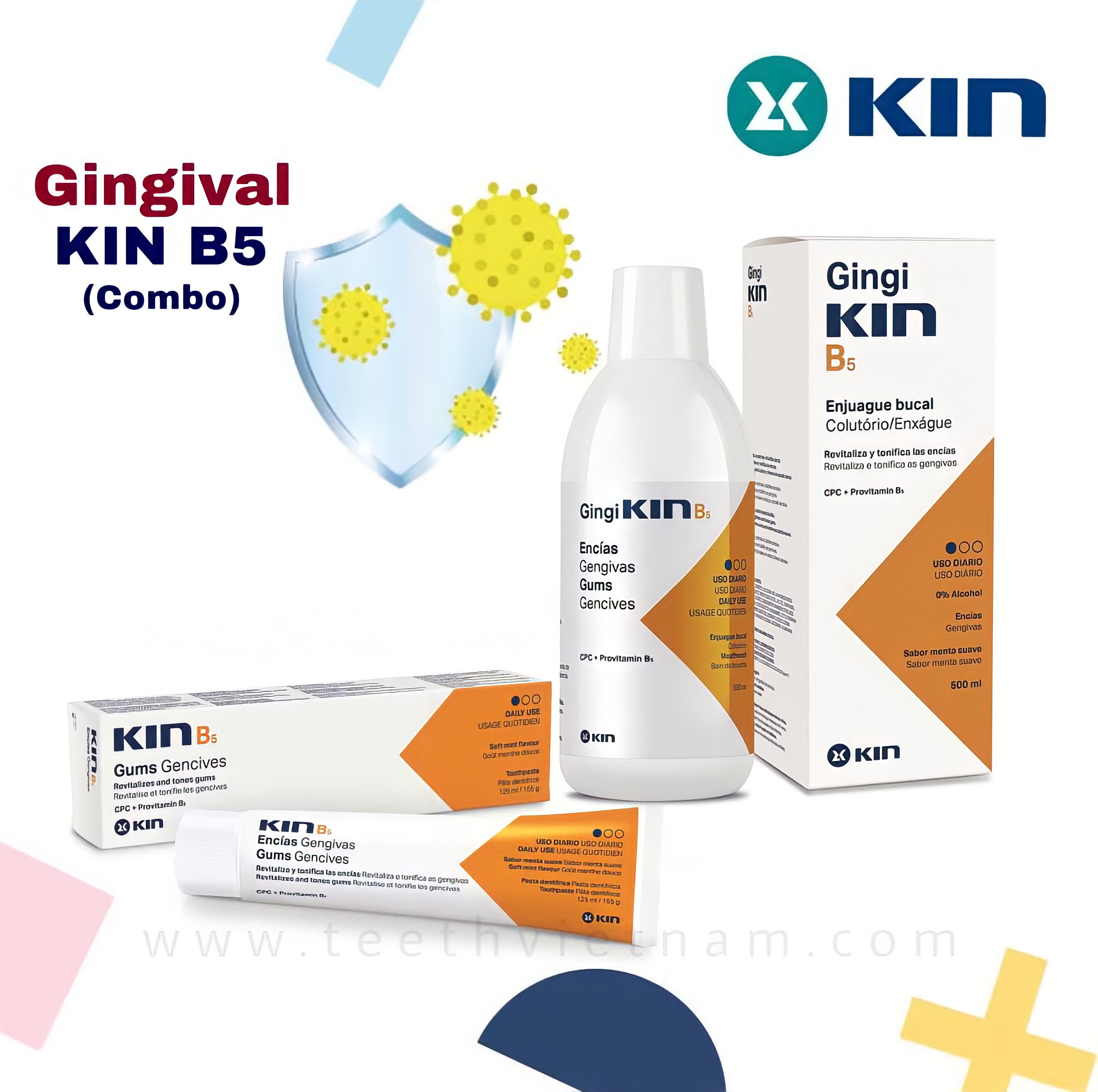 [Hcm]Combo Kem Đánh Răng Và Nước Súc Miệng Kin B5 500Ml