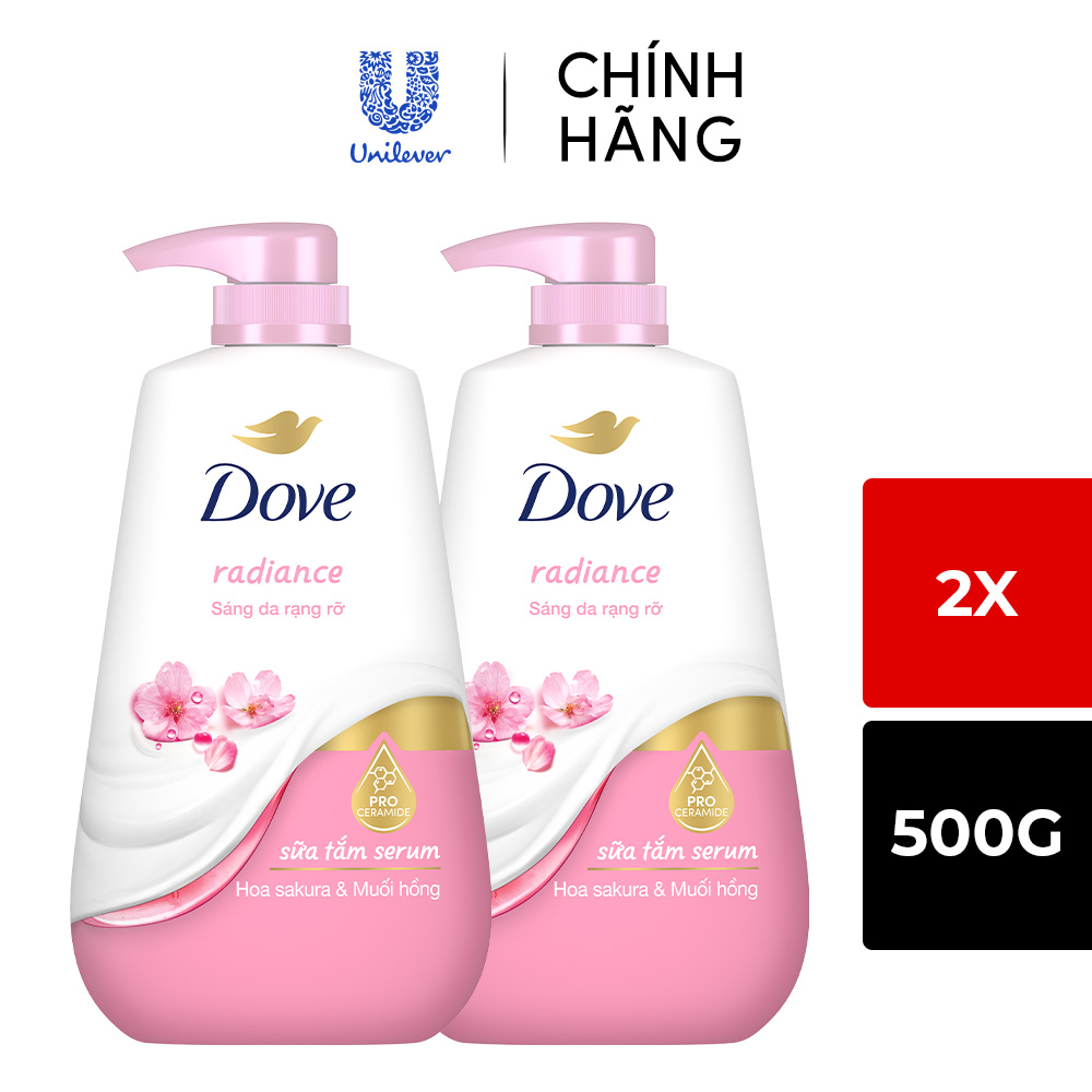 Combo 2 Sữa Tắm Dove Dưỡng Thể Trắng Sáng Mềm Mịn Tức Thì 500G (bao bì tùy lô nhập hàng)