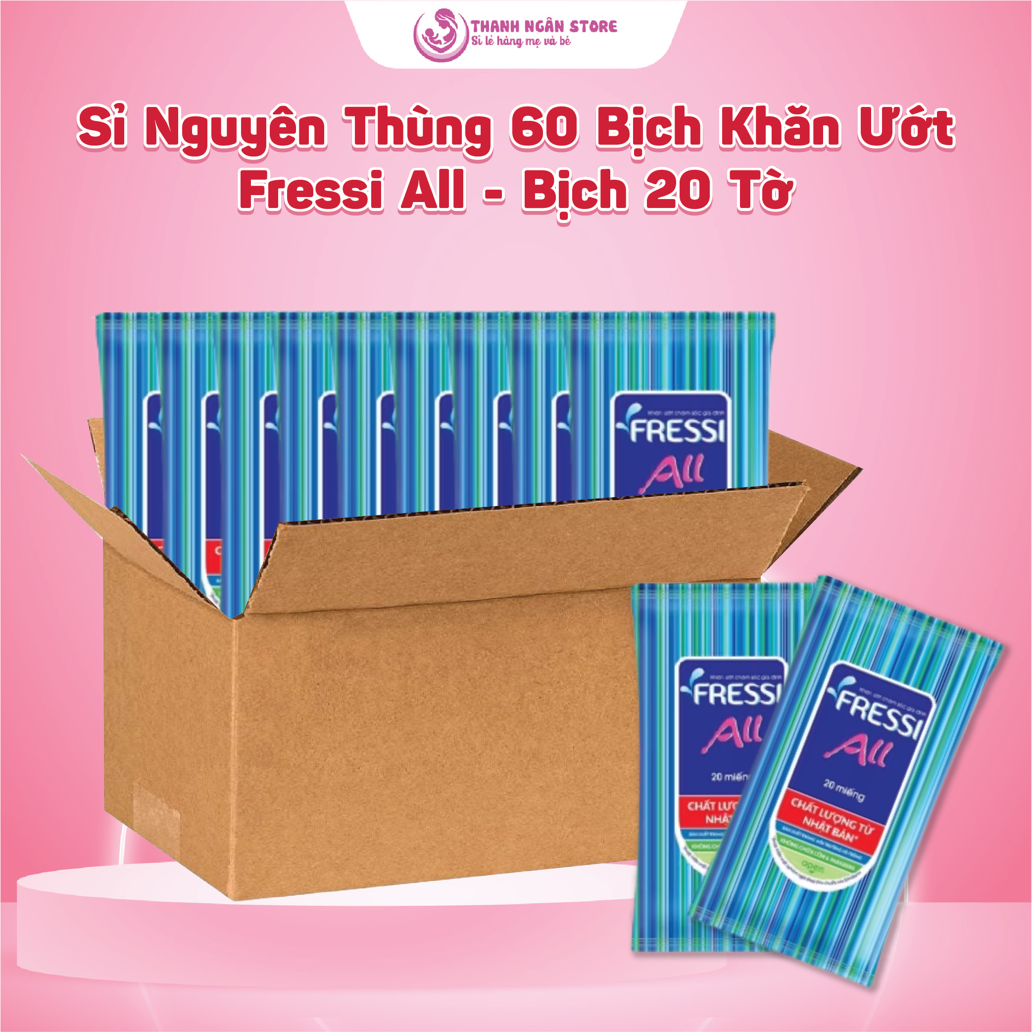 Sỉ Thùng Thùng khăn ướt chăm sóc gia đình Fressi Care All 20 miếng/gói - Khăn Ướt Bỏ Túi Tiện Lợi - Unicharn - Kho Bỉm Thanh Ngân