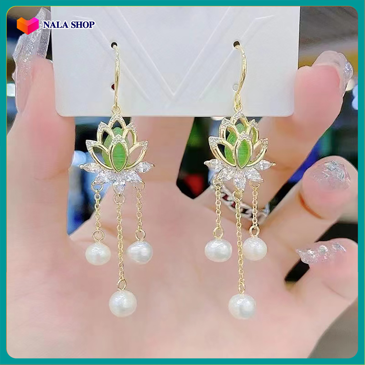 Bông tai hoa sen đi dạo đáng yêu - khuyên tai nữ hàn quốc VV365 bông tai dài khuyên tai nữ sang chản