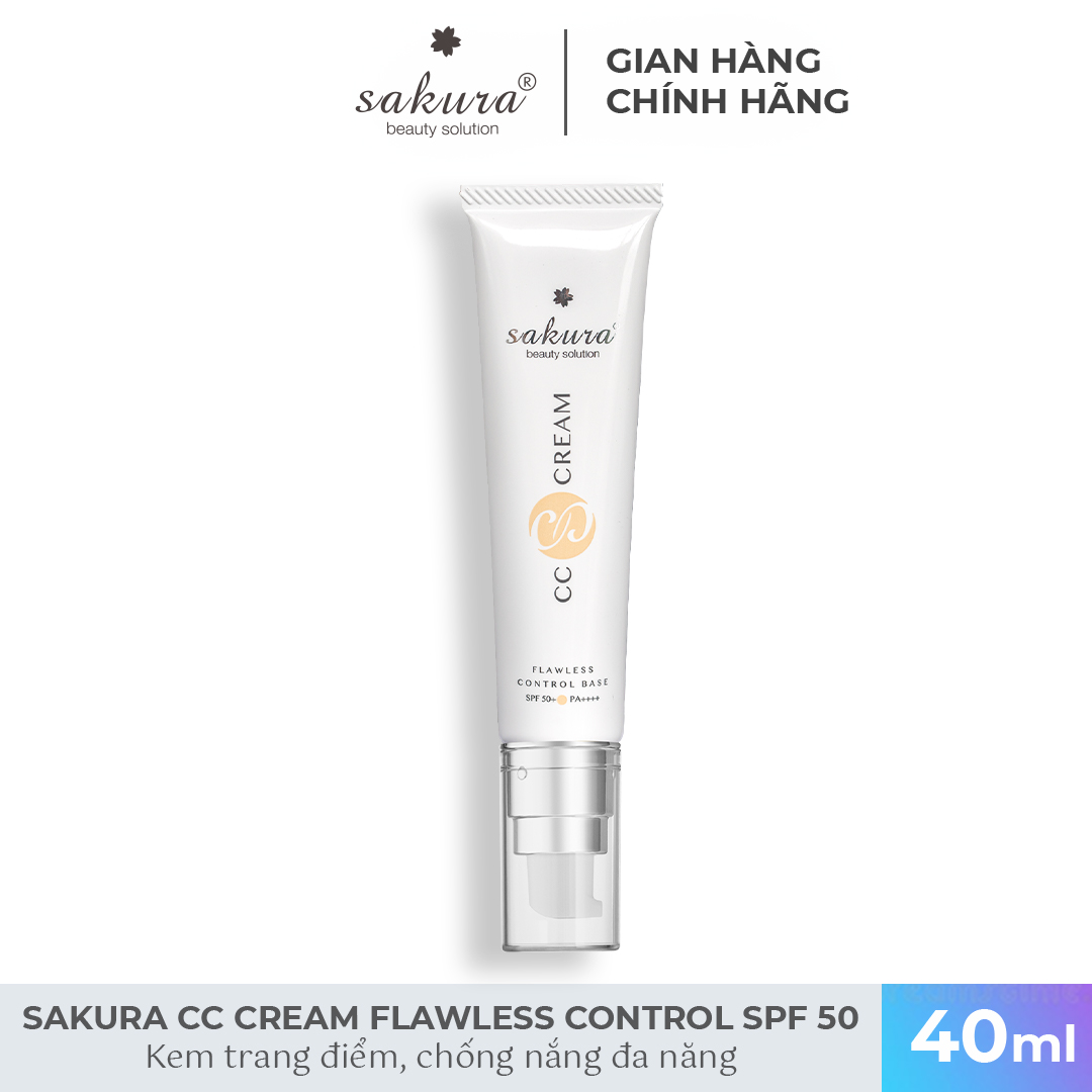 [Hcm]Kem Trang Điểm Chống Nắng Đa Năng Sakura Cc Cream Flawless Control Base Spf50+ Pa++++ 40Ml