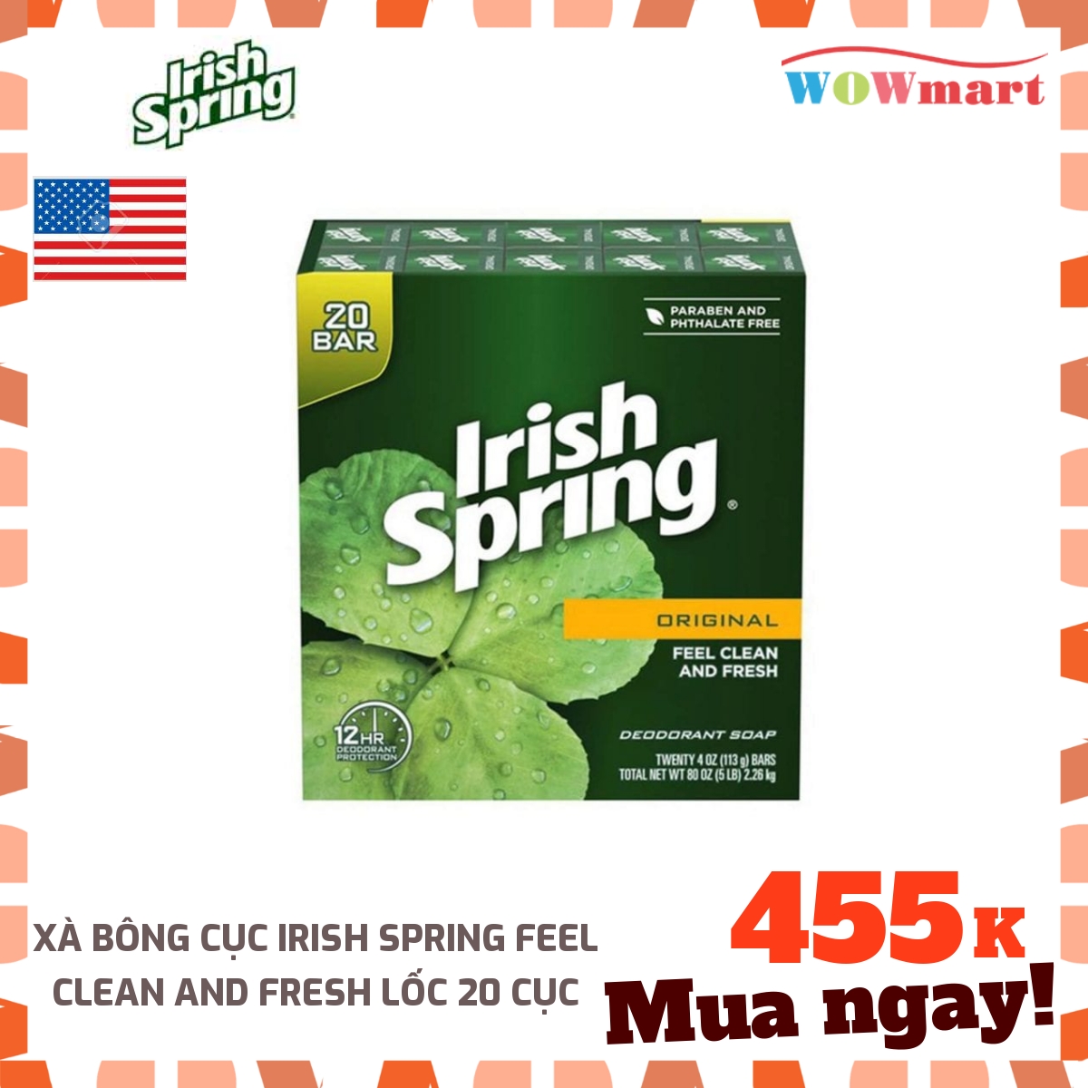 [Hcm]Xà Bông Cục Irish Spring Feel Clean And Fresh Lốc 20 Cục - Mỹ