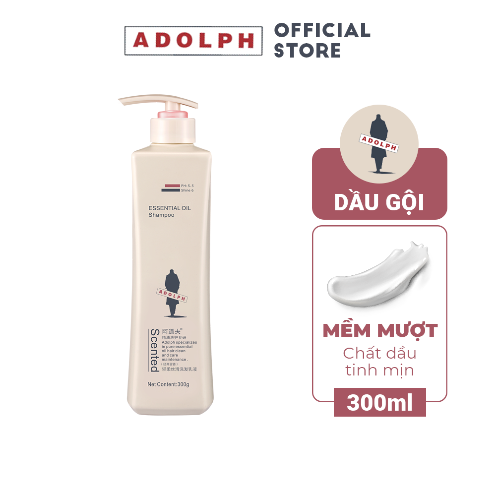 Dầu Gội Mềm Mượt Phục Hồi Tóc Hư Tổn Adolph Smooth & Silky Shampoo Chất Dầu Tinh Mịn 300Ml