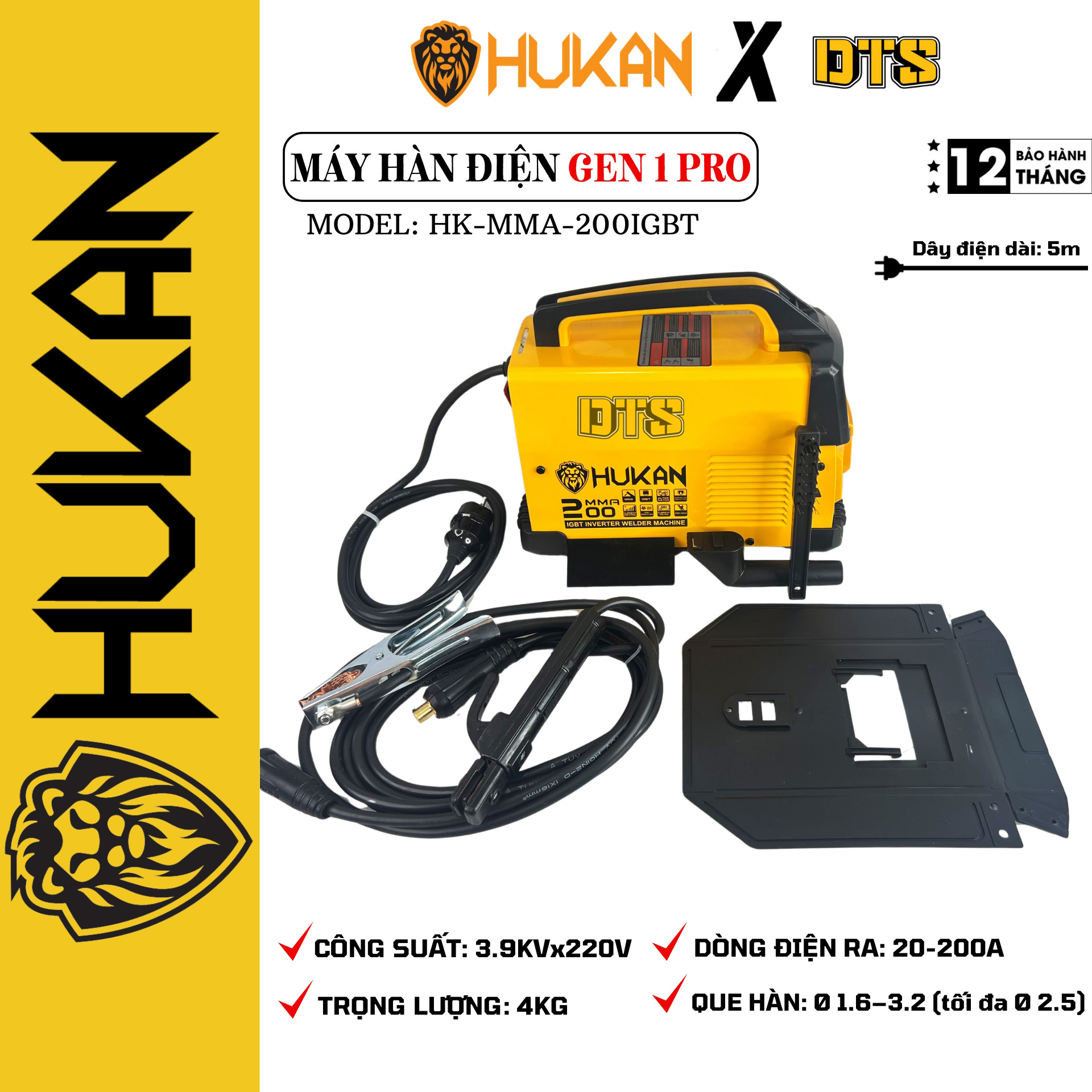 Máy hàn kim loại điện tử 200A HUKAN MMA-200IGBT | Que hàn Ø 1.6 – 3.2 hiệu suất ra 20-200A hàn nối n