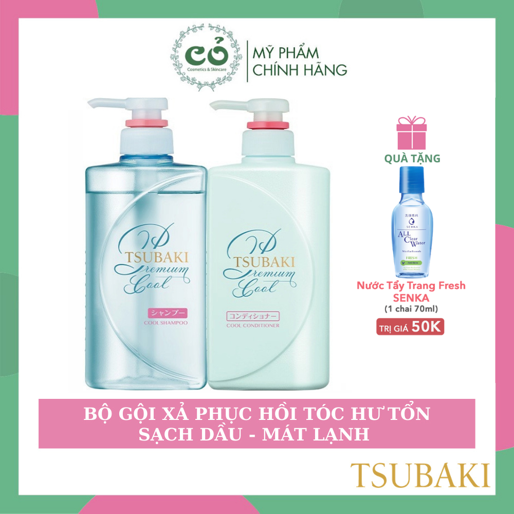 Bộ Đôi Gội Xả Sạch Dầu Mát Lạnh Tsubaki Premium Cool Set 2 Chai