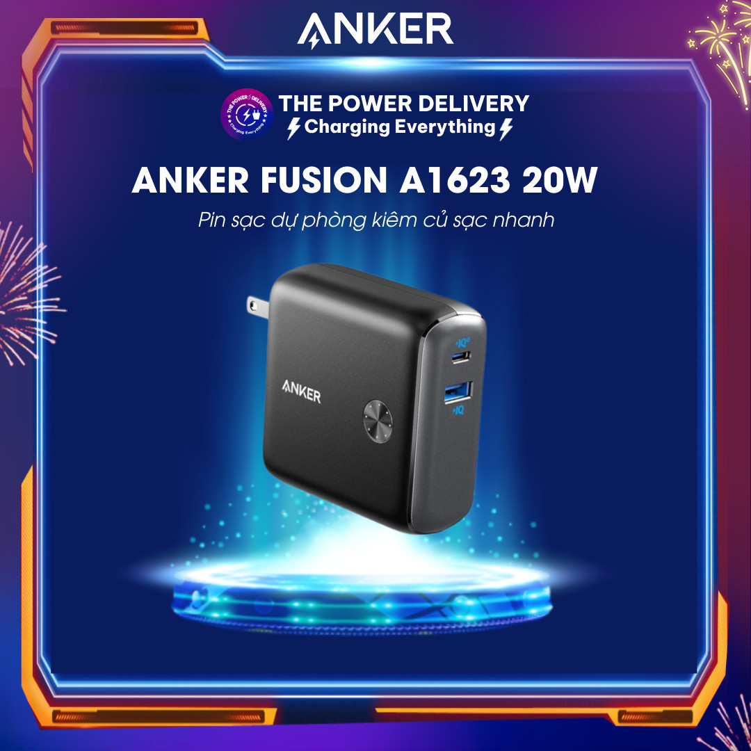 Pin sạc dự phòng kiêm củ sạc nhanh ANKER Powercore Fusion 5.000 mAh mã A1624 18W PD 10.000mAh Type C