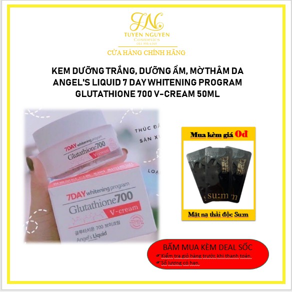 [Hcm]Kem Dưỡng Trắng Dưỡng Ẩm Mờ Thâm Da Angels Liquid 7 Day Whitening Program Glutathione 700 V - Cream 50Ml