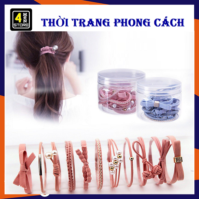 [HCM]⚡ Tjll Tjll ⚡ Set 12 Dây Cột Tóc Co Giãn ( Không Hộp ) thiết kế thắt nơ đính hạt châu dễ thương