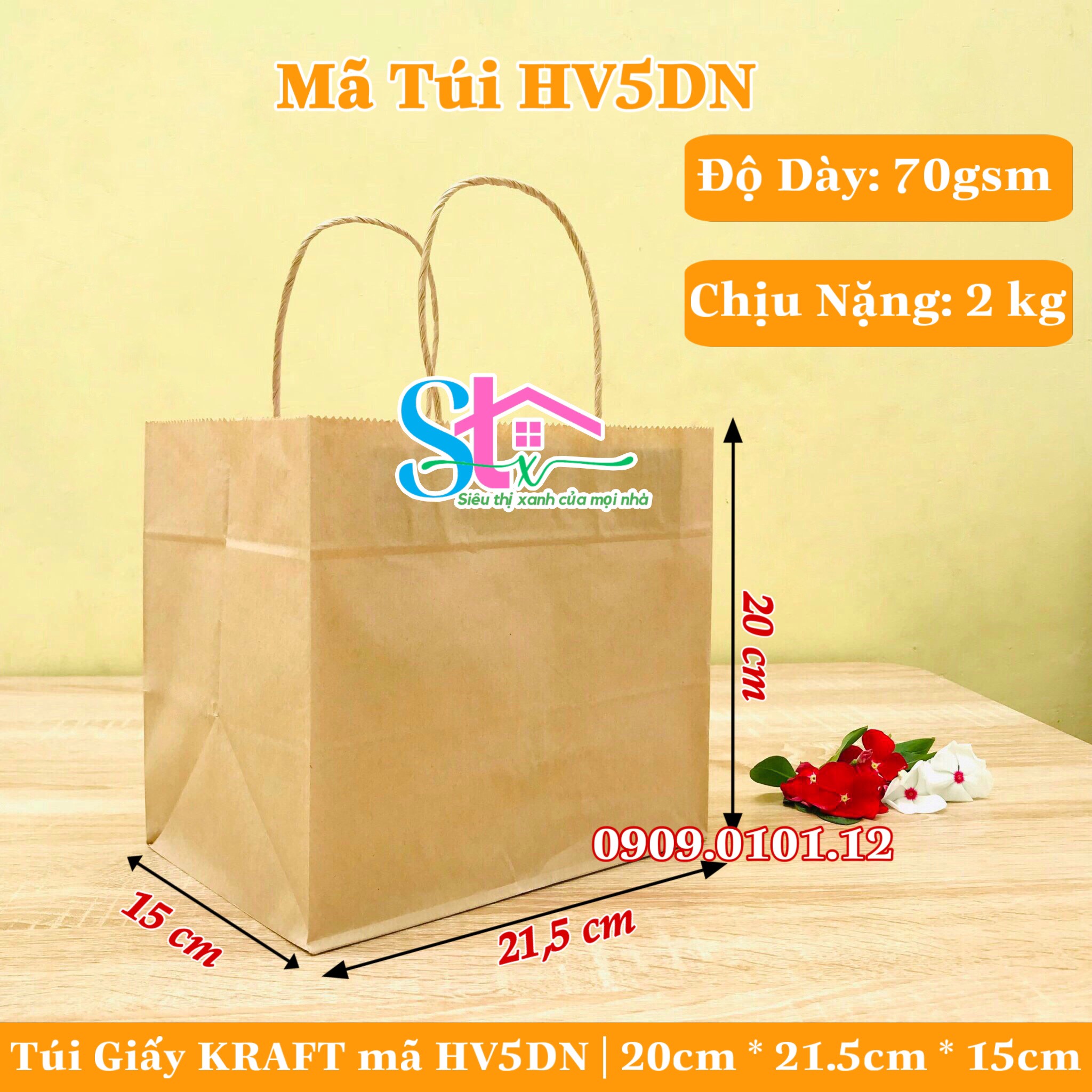 Combo 50 túi giấy kraft có quai cao cấp nhật bản Túi giấy xi măng bảo vệ môi trường túi kraft đựng quà tặng túi đựng quà