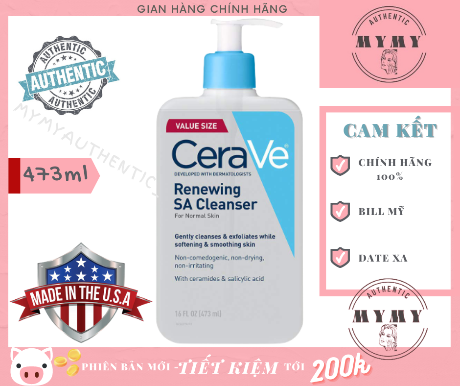 (BILL MỸ) Sữa Rửa Mặt CeraVe RENEWING SA CLEANSER 237ml/473ml