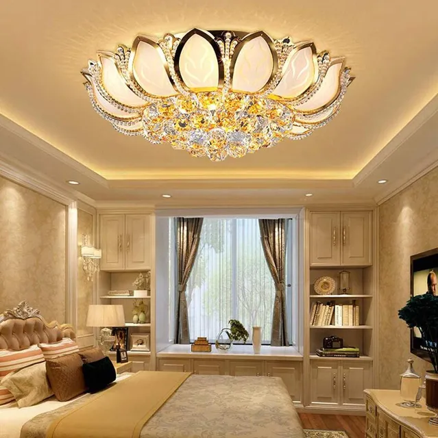 Đèn Mâm Pha Lê Ốp Trần Kích Thước Lớn Sang Trọng Hiện Đại Hiệu Ứng Hoa Sen Đổi Màu 3 Chế Độ Đẹp Mắt - Bảo Hành 5 Năm
