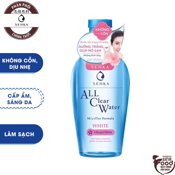 Nước Tẩy Trang Không Cồn Dưỡng Trắng Da Chiết Xuất Hoa Anh Đào Senka All Clear Water Micellar Formula #White