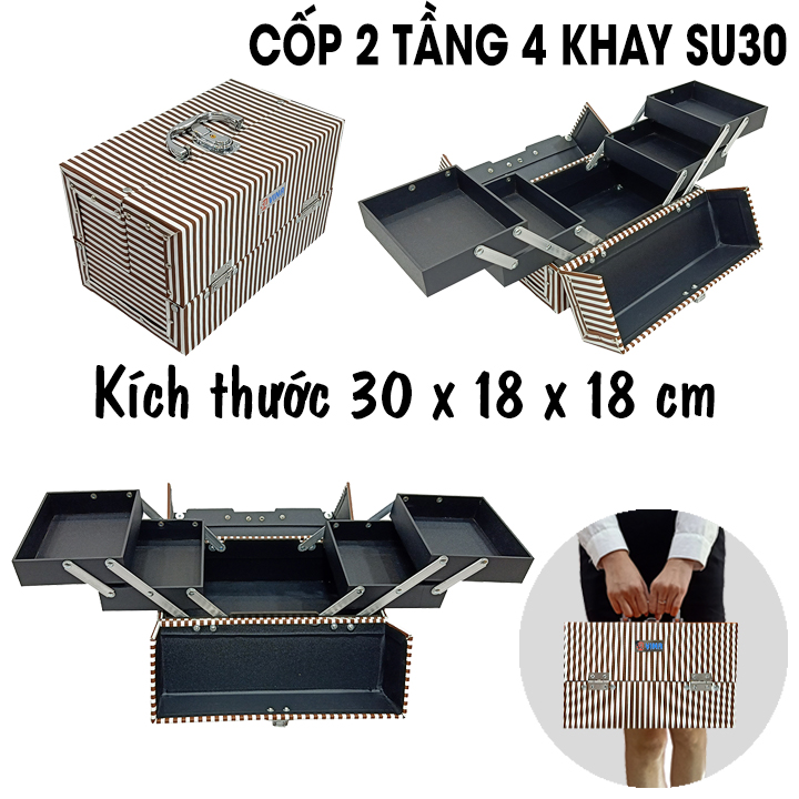 Hộp Cốp 2 Tầng 4 Khay Đựng Đồ Makeup Nail Nối Mi Su30