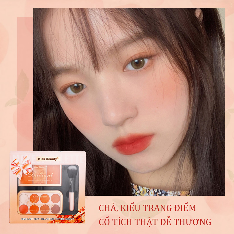 [HCM]【Kiss Belle】Bộ 3 mỹ phẩm KISS BEAUTY Phấn mắt+ Điểm nổi bật +Má hồng+ Cọ má hồng