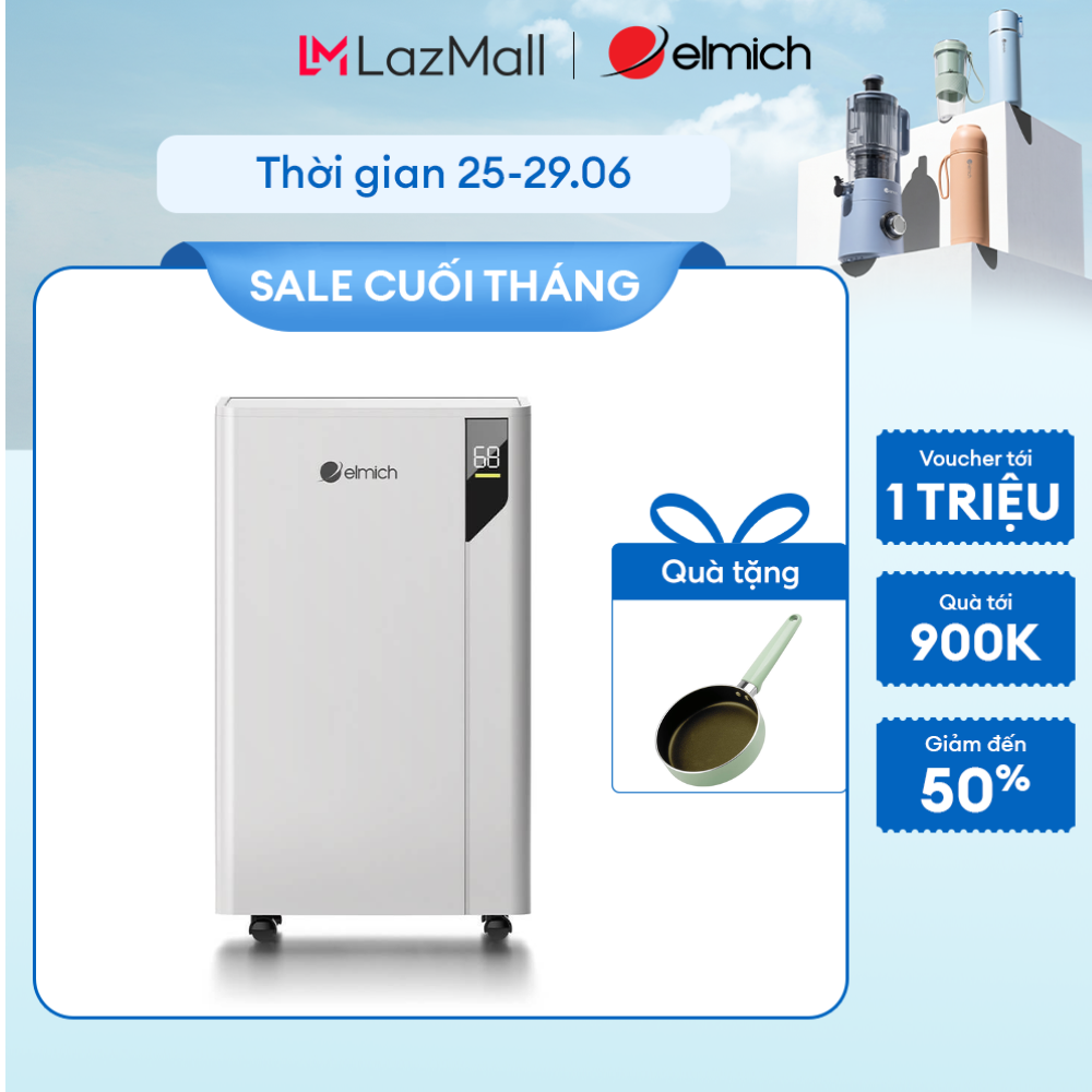 Máy hút ẩm kèm lọc không khí Elmich DE-8581, dung tích 5.5L, màu trắng - xám, công suất 440W