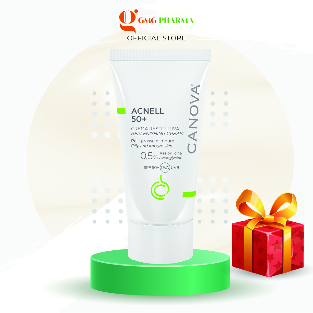 Kem chống nắng ngừa mụn ban ngày dành cho da mụn da kích ứng nhạy cảm Canova Acnell 50+ Replenishing Cream 50ml