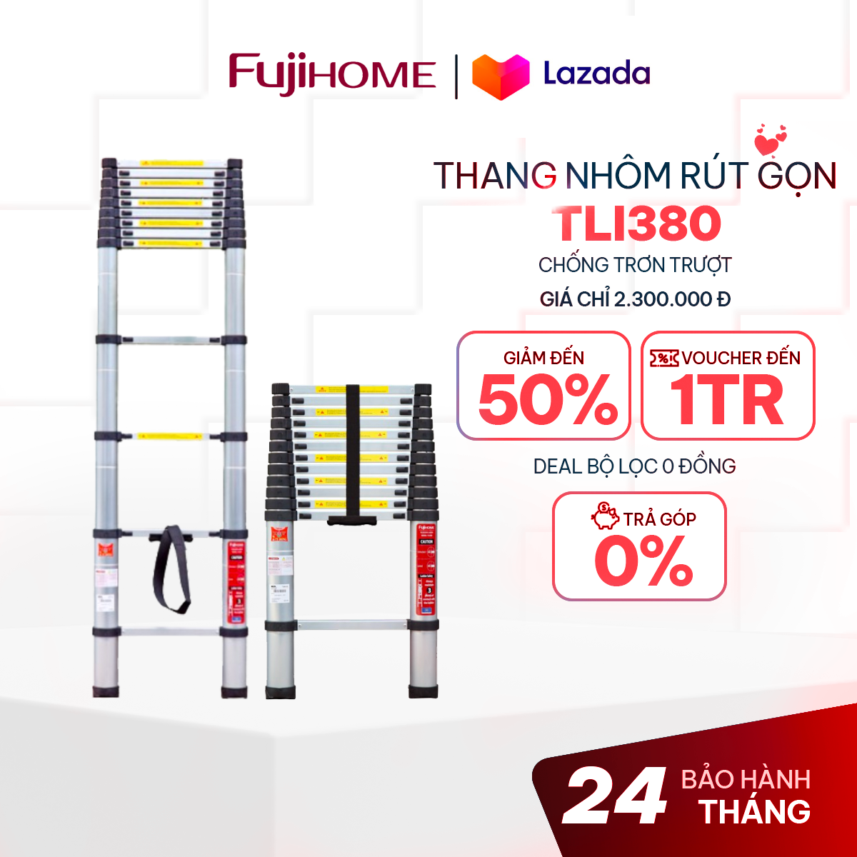 Thang nhôm rút đơn Nhập Khẩu 38m - 44m - 5m gấp gọn Nhật Bản FUJIHOME telescopic ladder