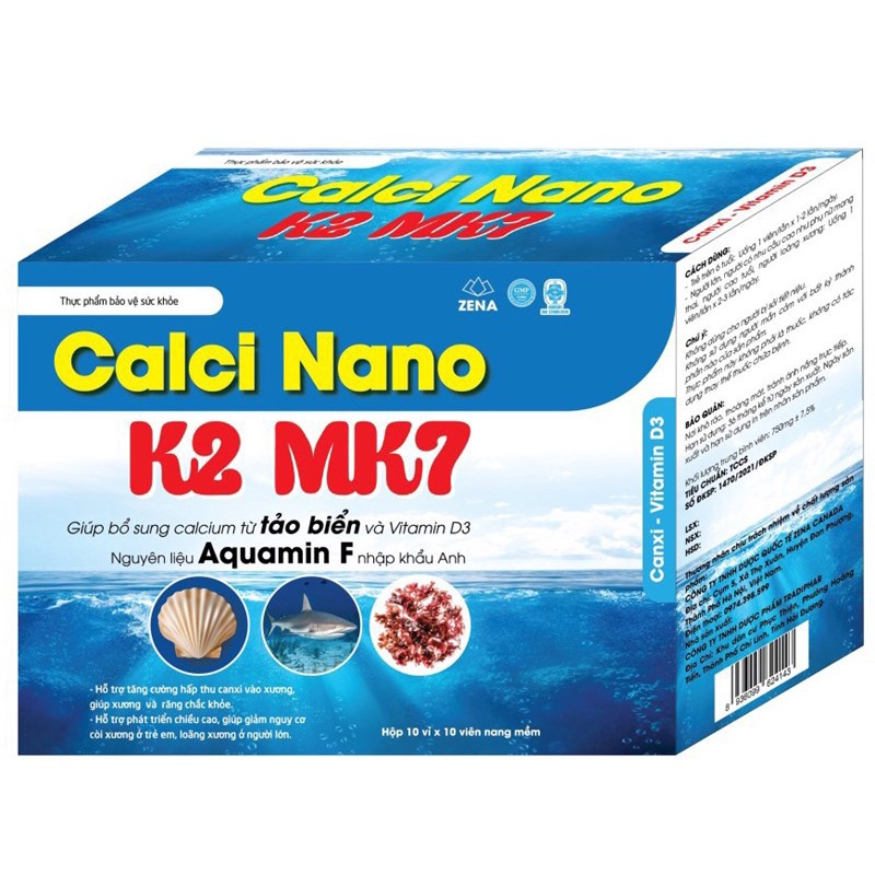Viên uống CALCI NANO K2 MK7 - bổ sung Canxi D3 MK7 giảm nguy cơ loãng xương phát triển xương răng và chiều cao- 100v