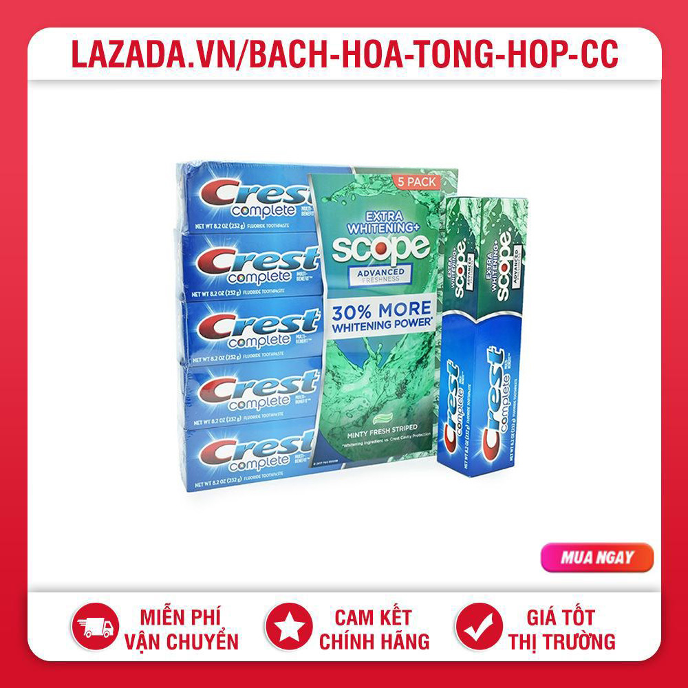 [HCM][Date 2022] Set 5 Tuýp Kem Đánh Răng Crest Extra Scope 232g - Mỹ