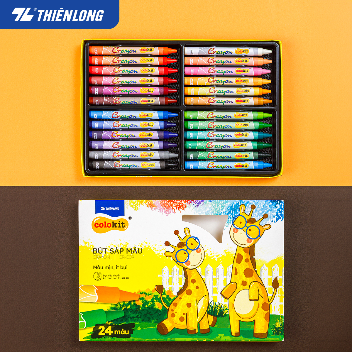 Bút sáp màu Thiên Long Colokit CR-C09 - 24 màu tươi sáng tiêu chuẩn Châu Âu an toàn cho bé tô màu vẽ tranh