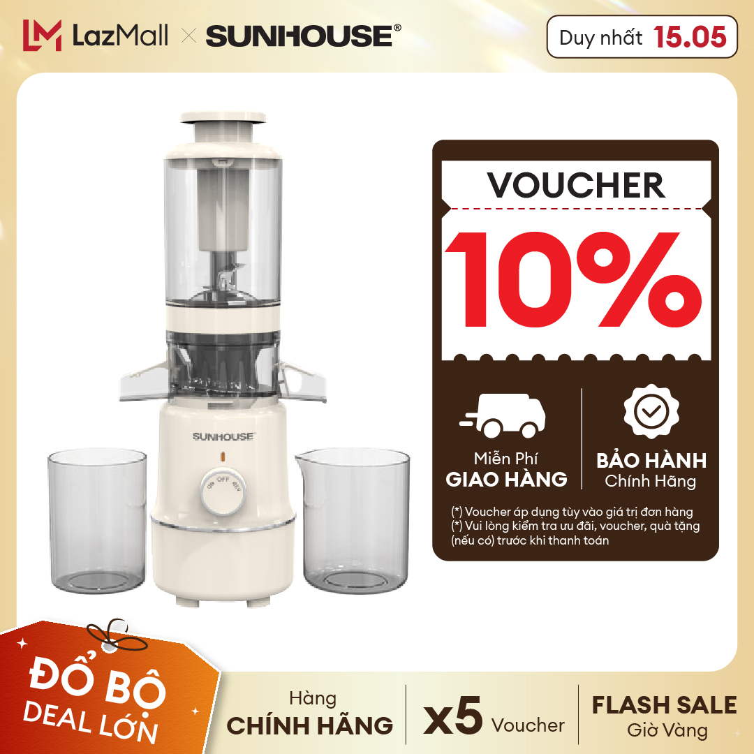 Máy ép chậm SUNHOUSE SHD5515 - Làm kem mịn Công suất mạnh Ép kiệt bã - Bảo hành 12 tháng