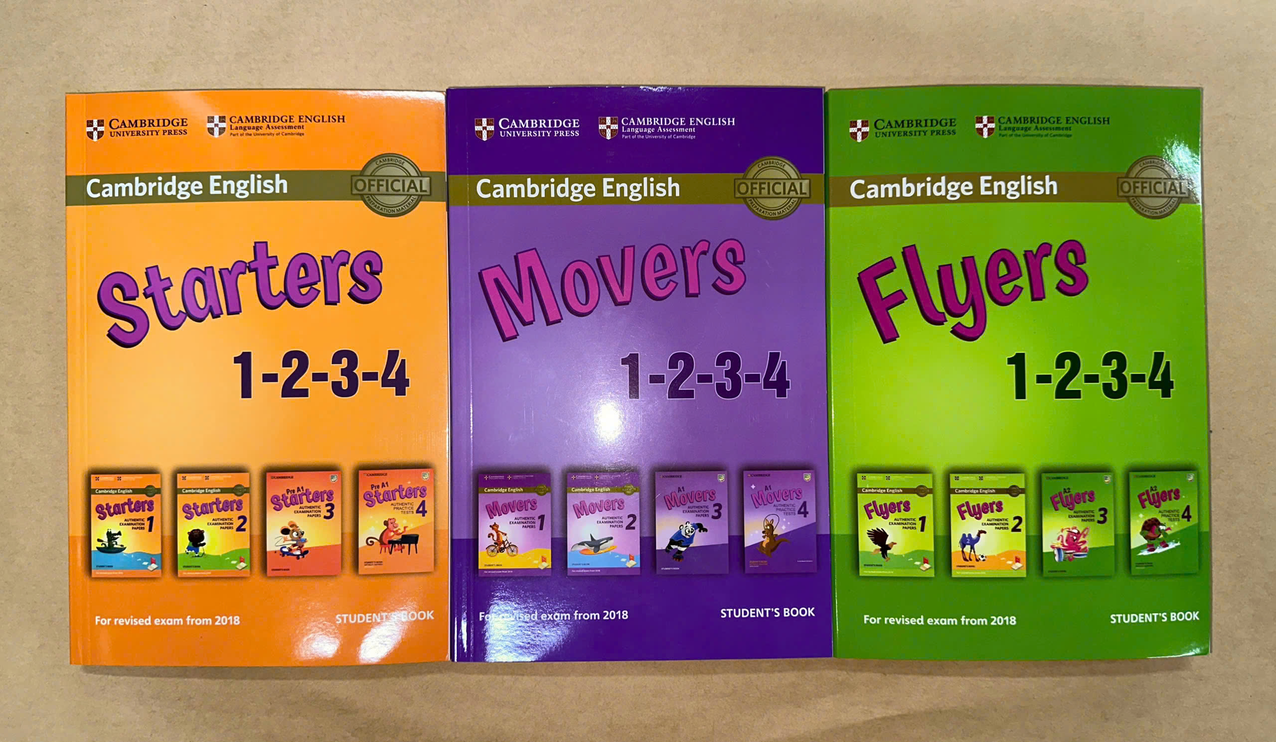 Sách - Cambridge: Starters Movers Flyers in gộp 1-2-3-4 khổ B5