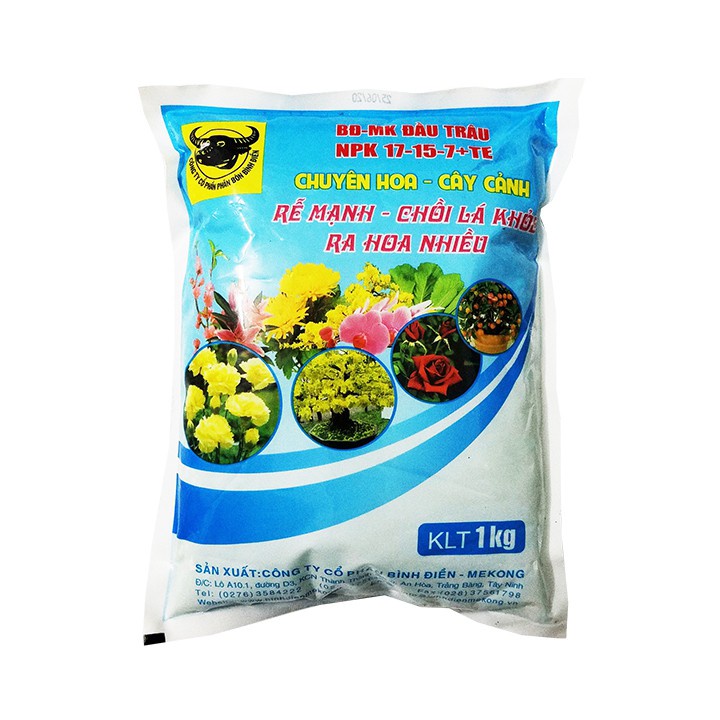 Phân bón Đầu trâu NPK 17-15-7 TE 1kg chuyên hoa và cây cảnh