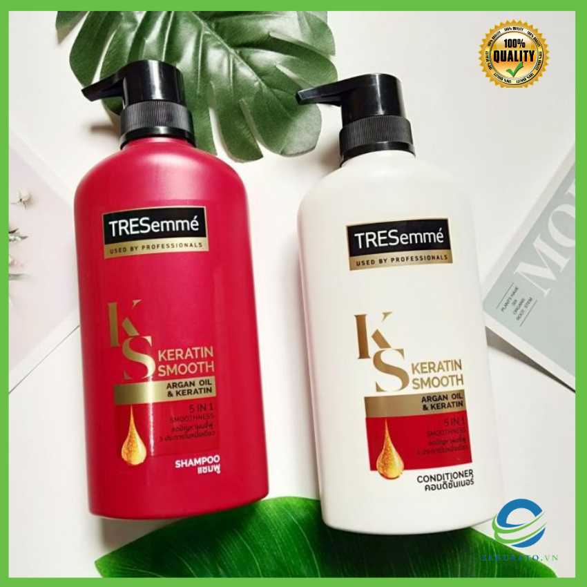 Cặp Dầu Gội Đầu Tresemme Keratin Smooth Màu Đỏ? Freeship? Dầu Gội Xả Thái Lan 5 Trong 1 Giảm Rụng Khô Tóc 450Ml