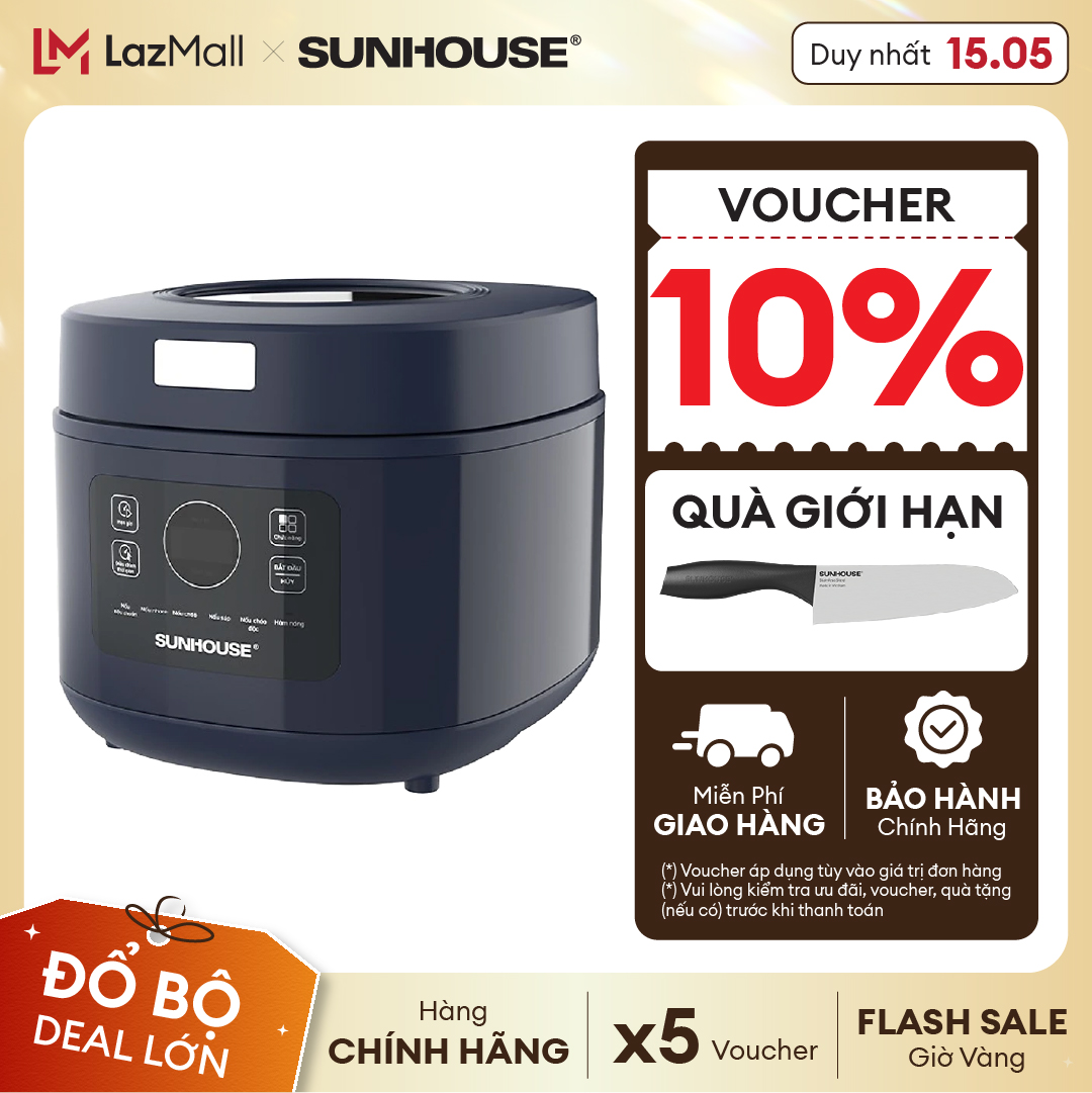 [TẶNG DAO LÀM BẾP] Nồi cơm điện tử 1L SUNHOUSE SHD8802 - Công suất 600W - Lòng nồi chống dính 2 lớp 