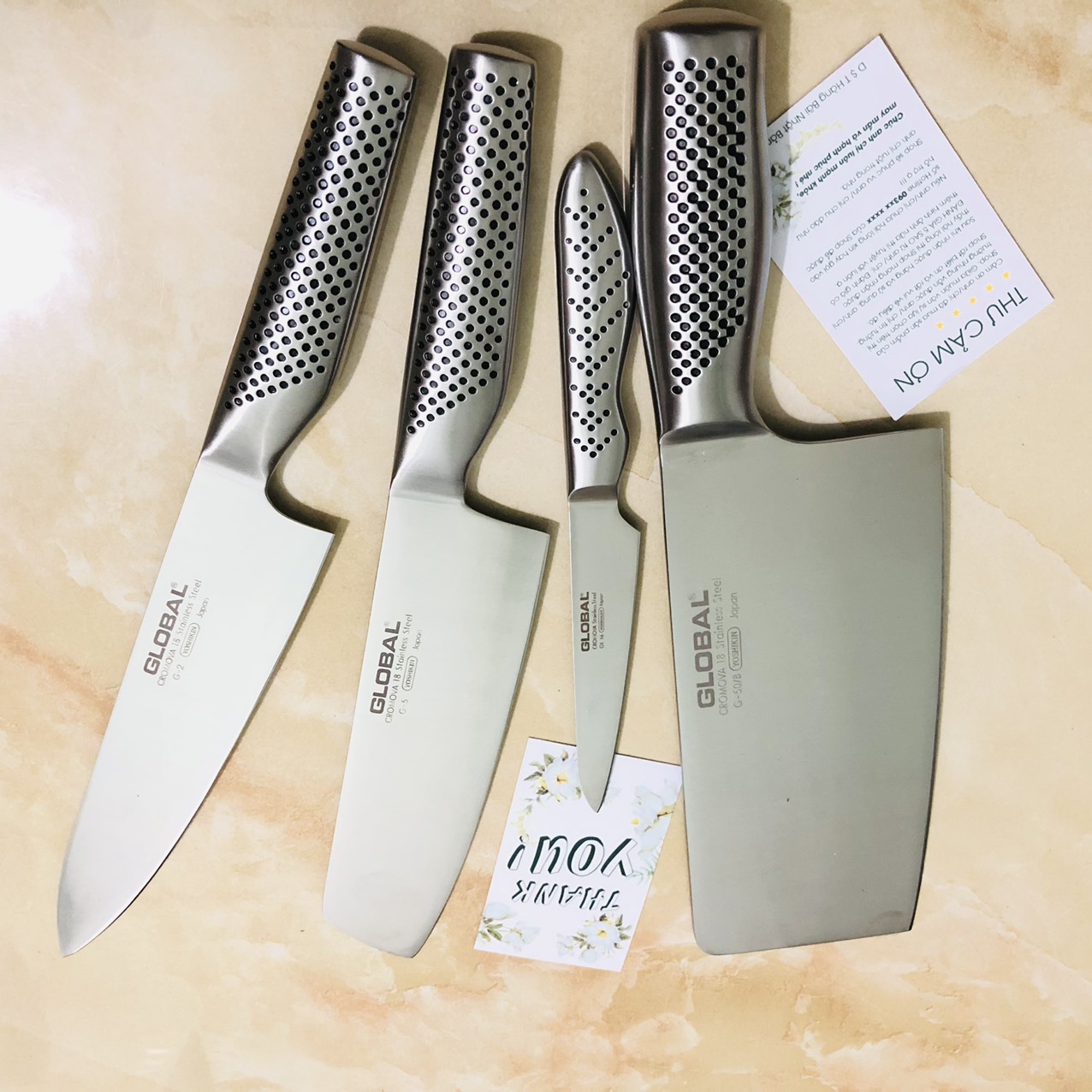 Bộ dao nhật global 7 món Nhật bản hàng bãi - Bộ dao làm bếp có lưỡi dao được làm từ Thép không gỉ Cromova 18