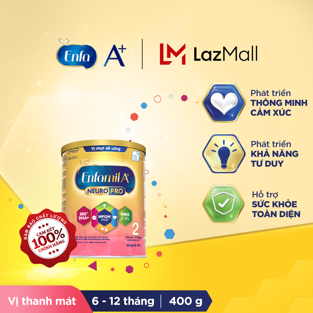 Sữa bột Enfamil A+ NeuroPro 2 Vị thanh mát 2FL HMO với dưỡng chất DHA & MFGM cho trẻ từ 6 –12 tháng tuổi– 400g