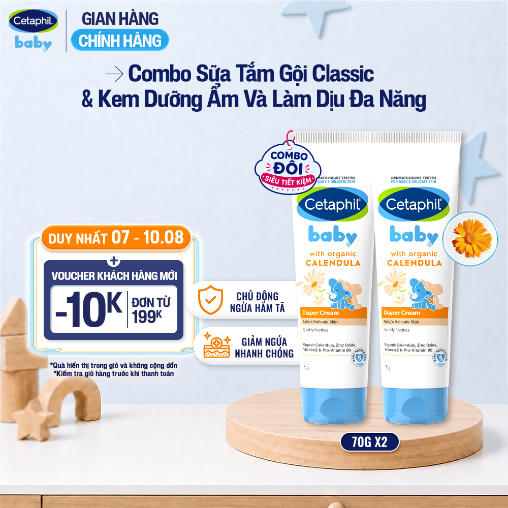 Combo 2 Kem chống hăm tả dịu lành CETAPHIL BABY DIAPER CREAM CALENDULA 70G