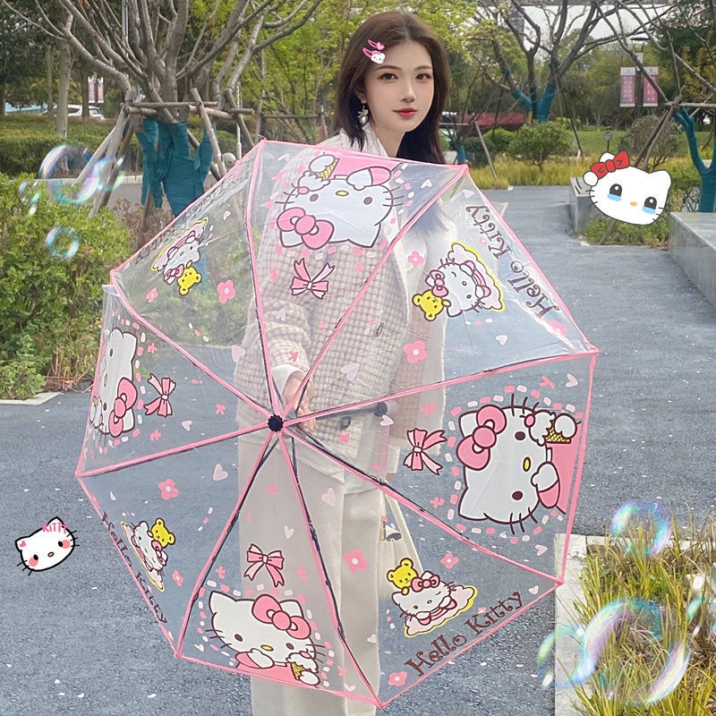 Ô dù trong suốt gấp gọn dù che mưa cute dù gấu dâu dù che mưa trong suốt ô trong suốt gấu dâu - Life