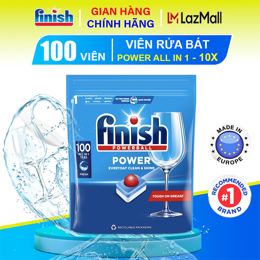 Viên rửa bát Finish Powerball Power All In 1 Max - Túi 100 viên 110 viên rửa chén Finish All in one 