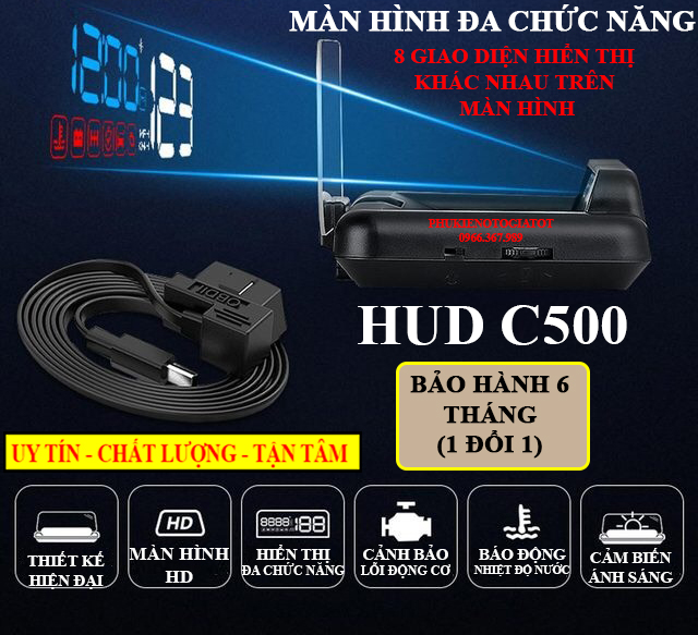 Màn hình HUD C500 hiển thị tốc độ trên kính lái