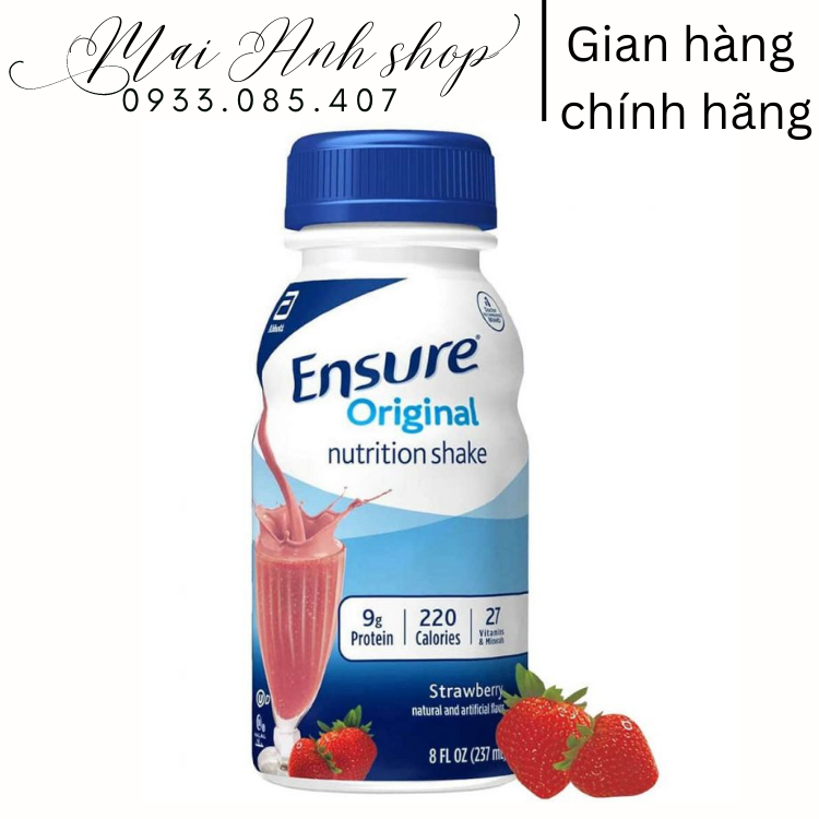 Sữa Ensure nước của Mỹ hương dâu Ensure Original Strawberry 237ml Thùng 16 chai bổ sung khoáng chất và năng lượng
