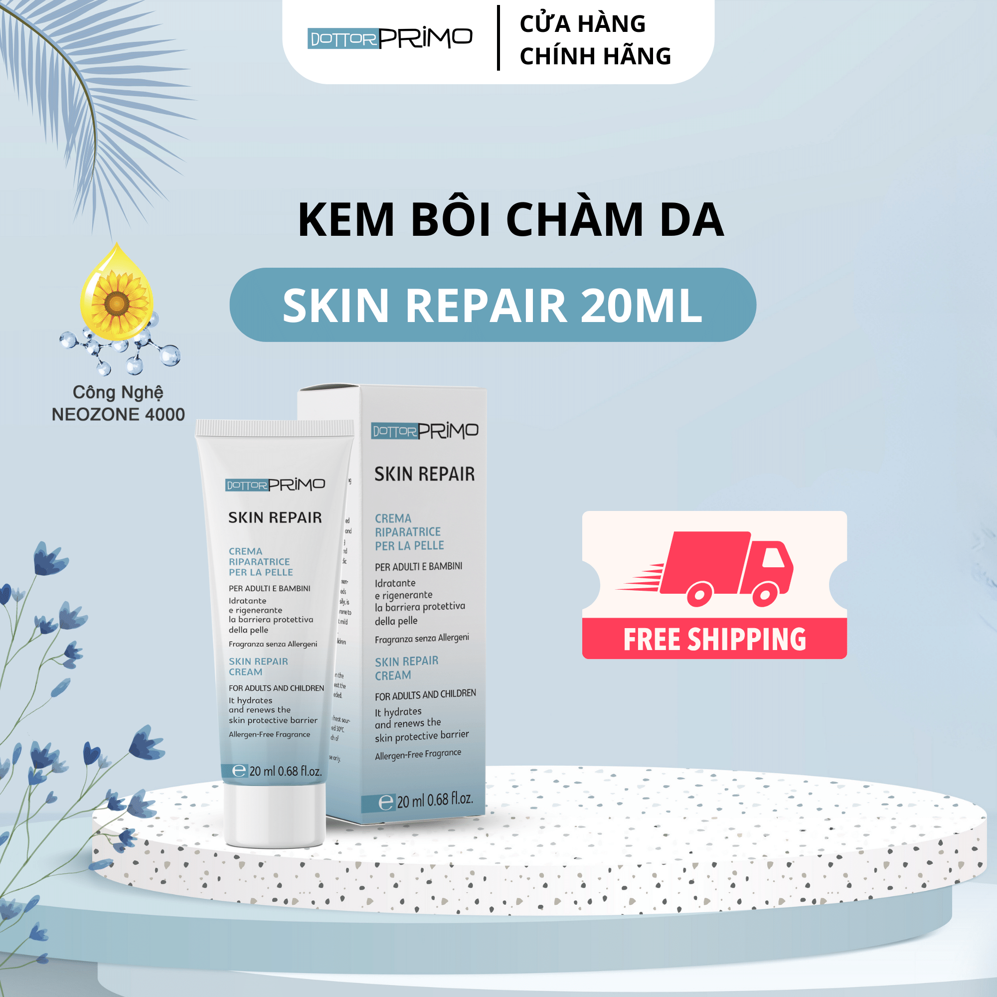 Kem bôi viêm da cơ địa DottorPrimo Skin Repair 20ml/50ml cấp ẩm dưỡng da cải thiện tình trạng viêm d