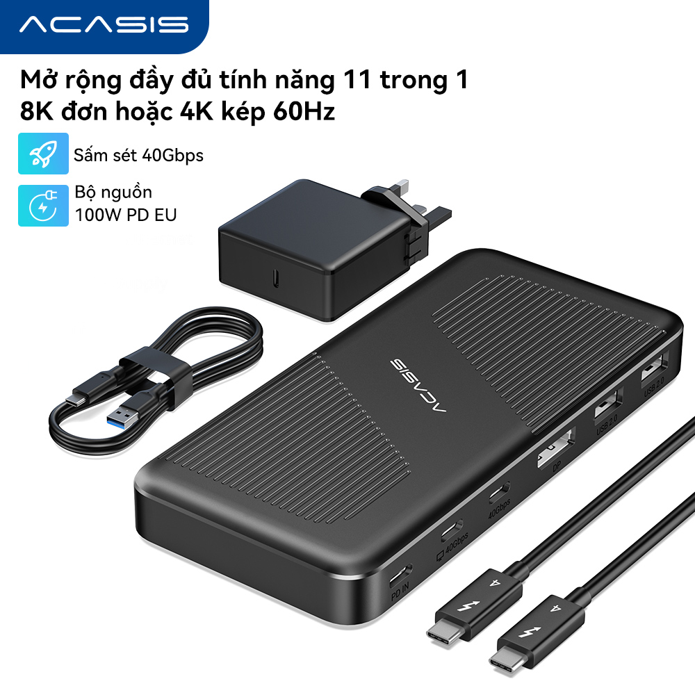 Dock Acasis 40gbps hoạt động với các thiết bị Thunderbolt 4/3 usb4 và USB host màn hình đơn 8K hoặc 