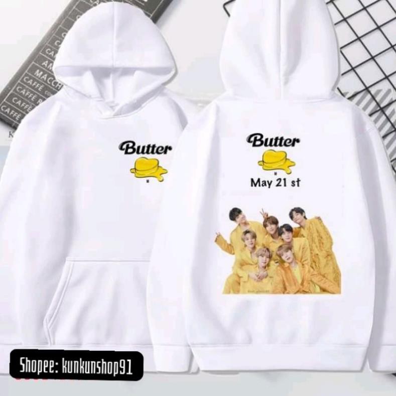 Áo Hoodie Tay Dài Trắng BTS Butter ( Mẫu Mới 2021) In Theo Yêu Cầu