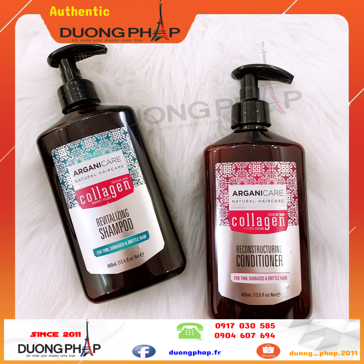 Combo Dầu Gội + Xả Arganicare Collagen 400Ml