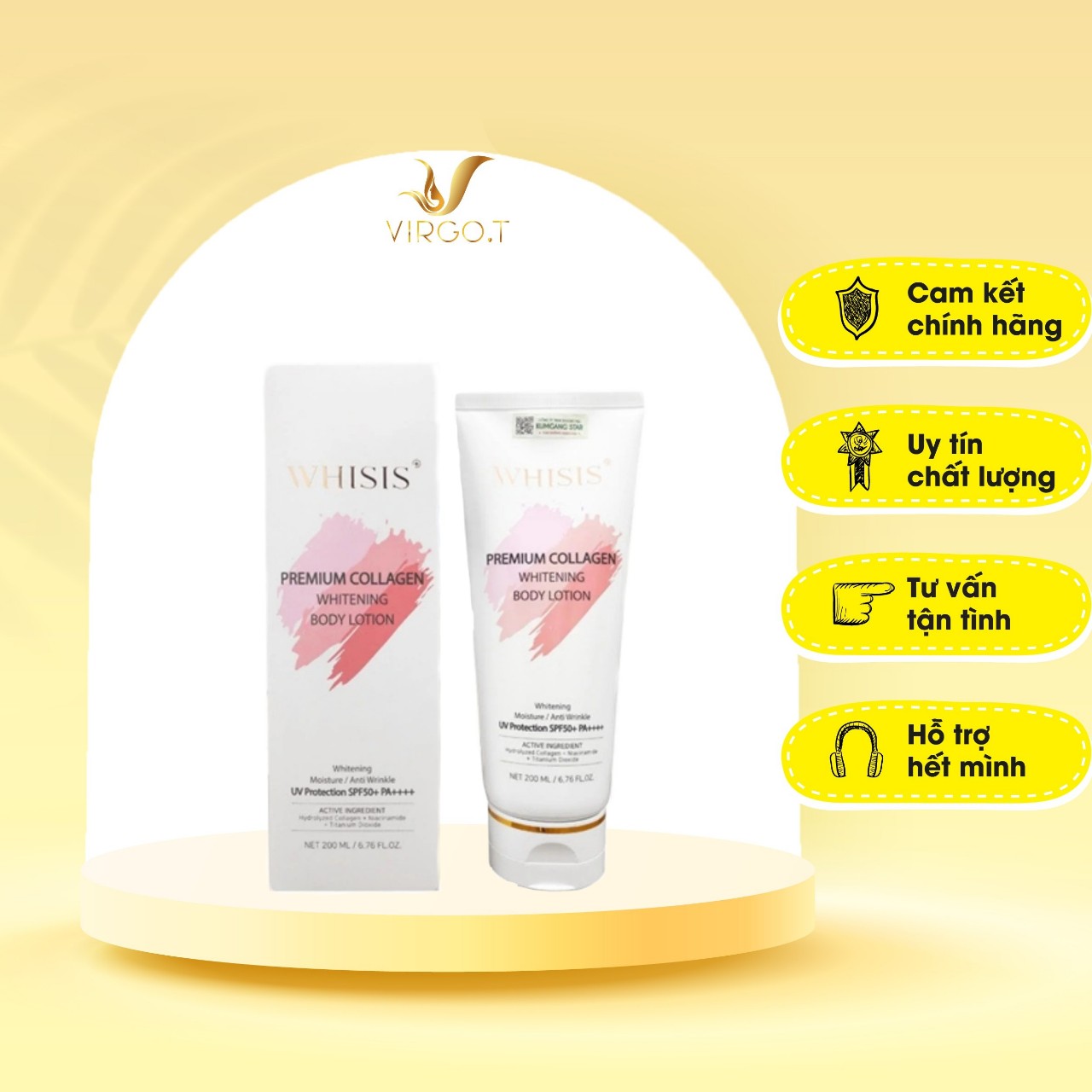 [Mẫu Mới] Kem Dưỡng Thể Trắng Da Chống Nắng Nâng Tone Body Hàn Quốc WHISIS Premium Collagen Whitenin