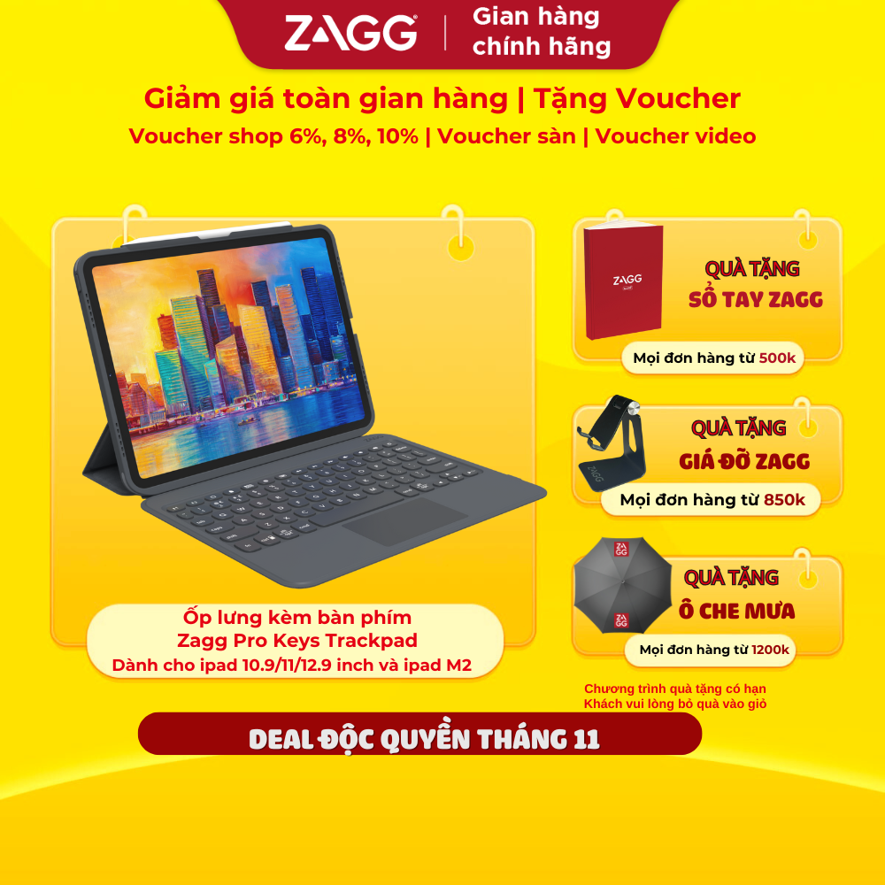 Ốp lưng kèm bàn phím ZAGG Pro Keys with Trackpad iPad 10.9/11 Pro