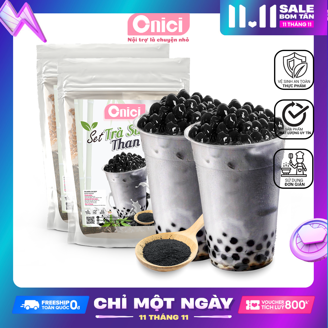 Trà sữa bếp của mẹ Onici Set nguyên liệu trà sữa than tre dưa lưới socola bạc hà thành phẩm 25-30 ly